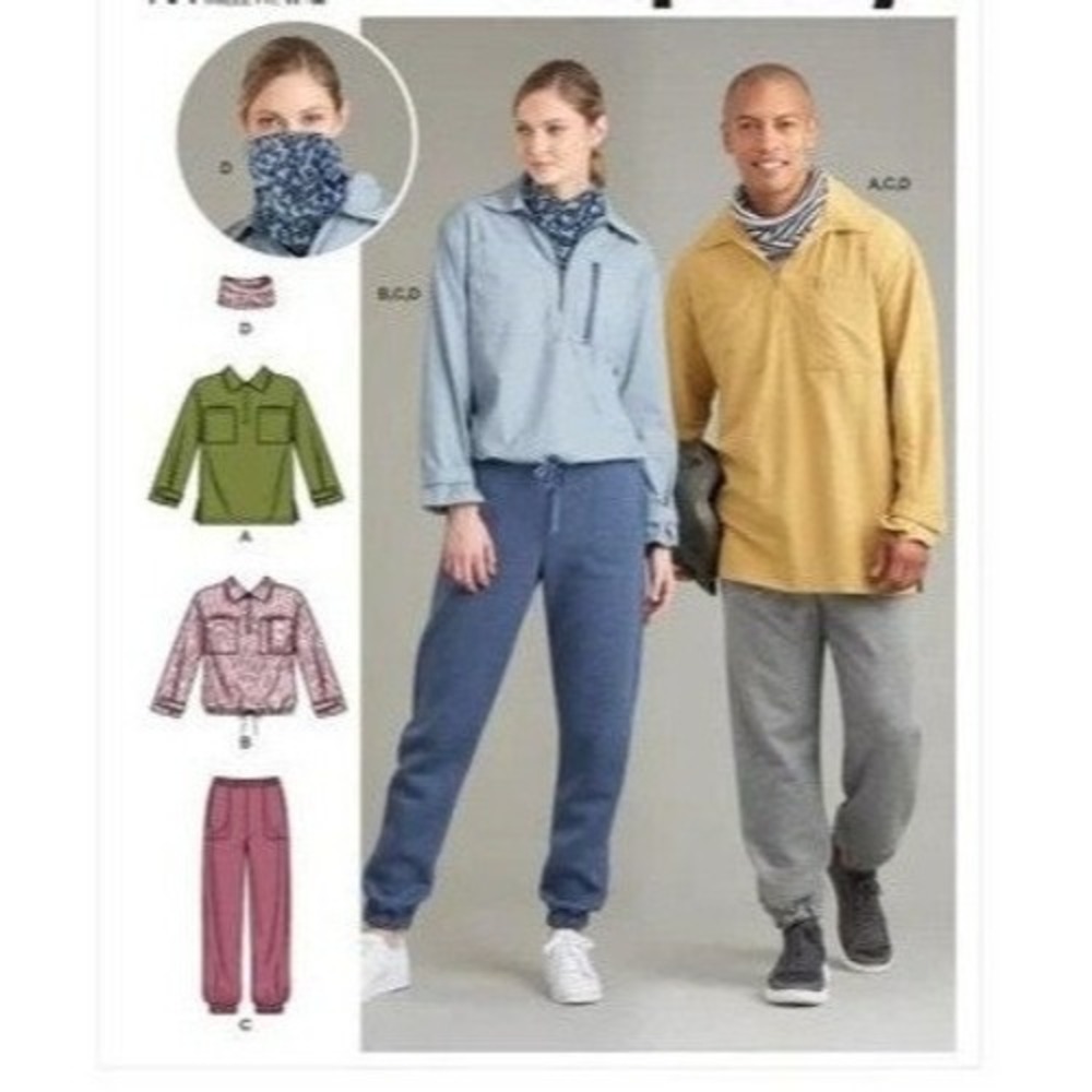 Simplicity Sewing Pattern 9278 Unisex Tops In Two Lengths Pants Neckpiece L-XXL